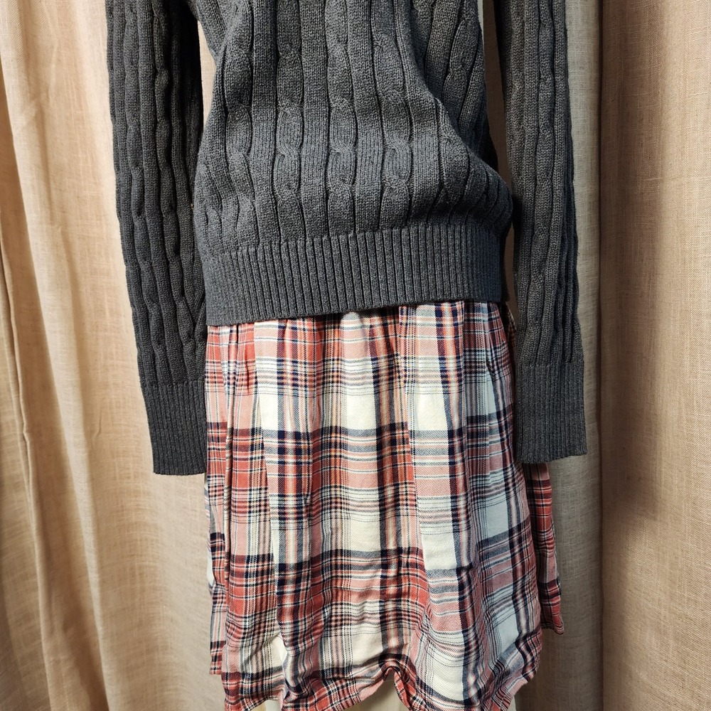 Downeast Womens Size M Plaid A-Line Skirt 100% Rayon Lined Red White Navy Blue